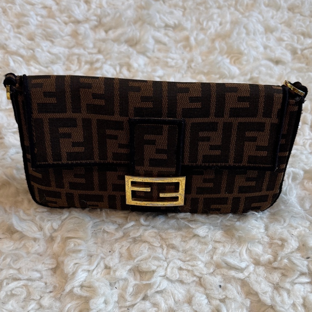 Fendi Black and Brown Clutch with Gold Accent